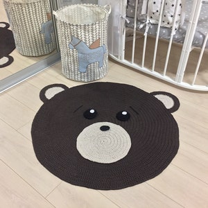 Brown teddy bear rug, Nursery rug, Rug for kids, Baby rug, Kids mat, Carpet for kids, Crochet carpet, Crochet mat, Teddy bear kids room rug image 1