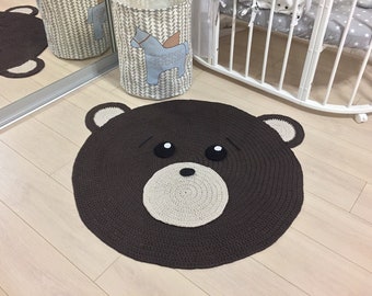 Brown teddy bear rug, Nursery rug, Rug for kids, Baby rug, Kids mat, Carpet for kids, Crochet carpet, Crochet mat, Teddy bear kids room rug