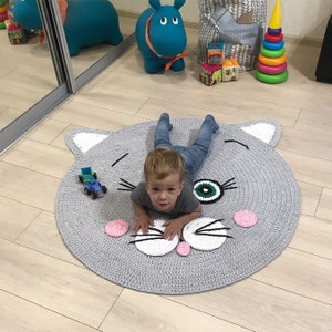 Gehäkelter Katzenteppich, Teppich für Kinderzimmer, Runder Babyteppich, Teppich für Kinder, Babyteppich, Babyteppich