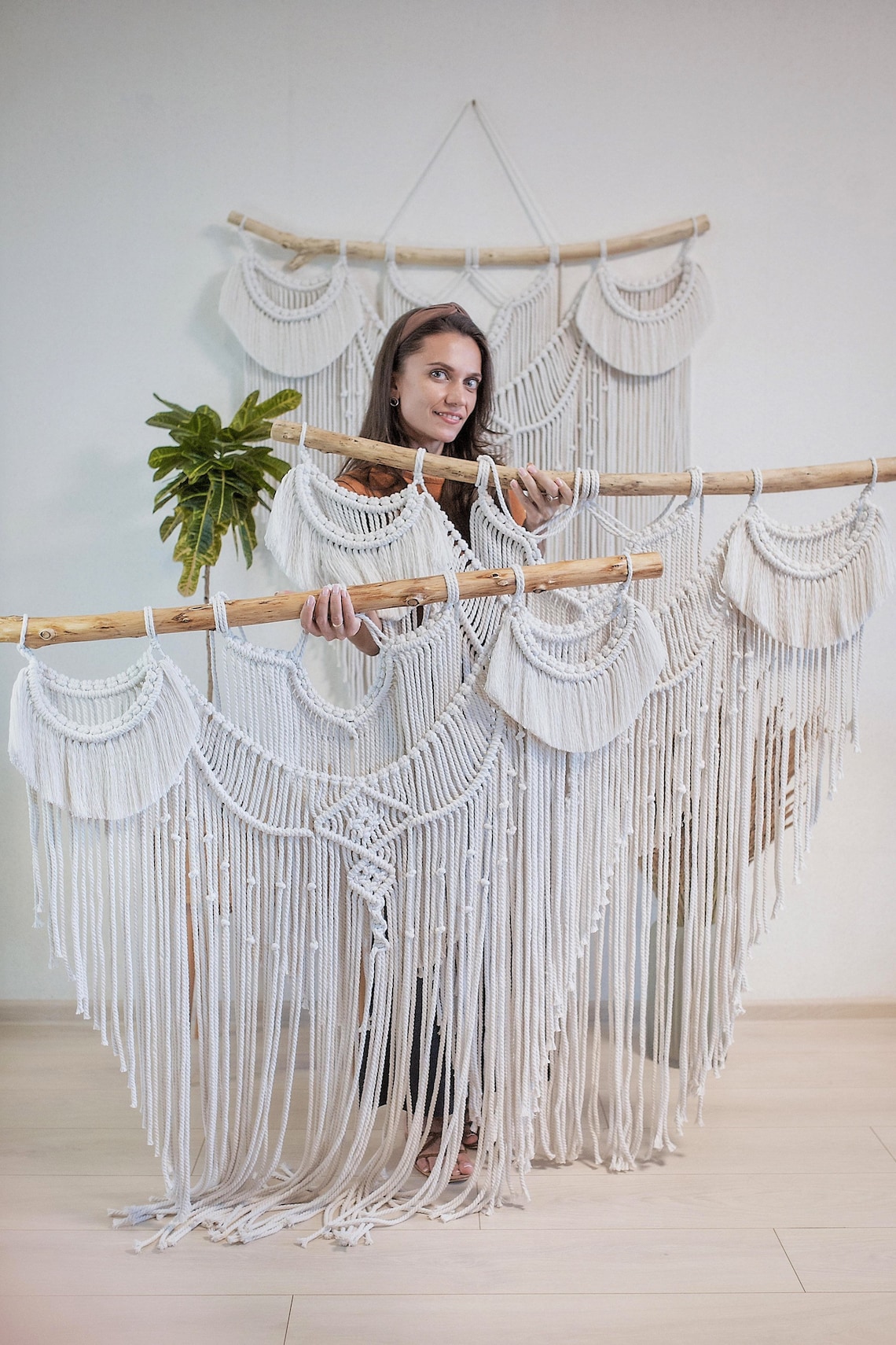 Champracer Makramee Wandbehang | 100x80cm | Handgeknüpft Boho Deko