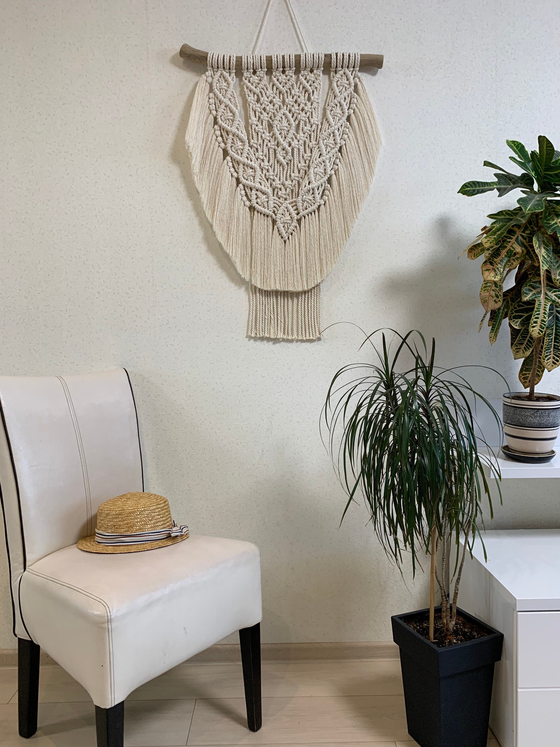 Accrochage Mural en Macramé Moyen, Art Tissé, Décor Macramé