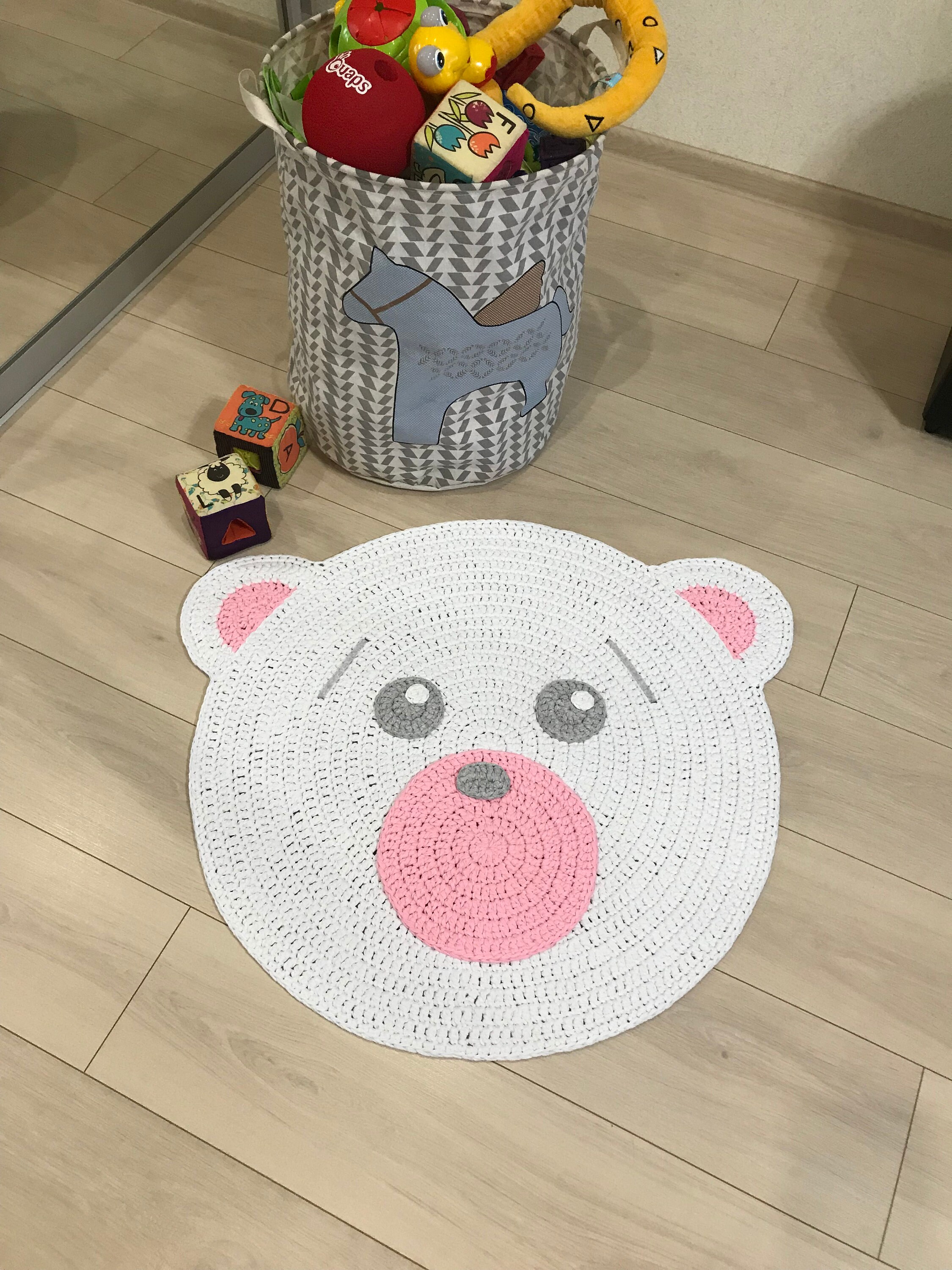 Nursery Crochet Bear Rug, Rug for Kids Room, Crochet Circle White Rug ...
