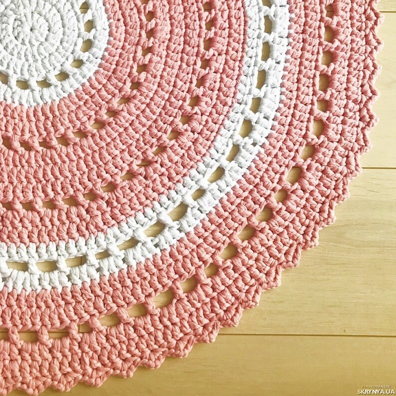 Pink round rug crochet circle rug round rug pink mat round Etsy