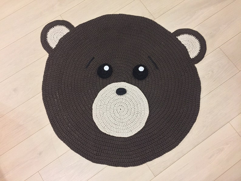 Brown teddy bear rug, Nursery rug, Rug for kids, Baby rug, Kids mat, Carpet for kids, Crochet carpet, Crochet mat, Teddy bear kids room rug image 6