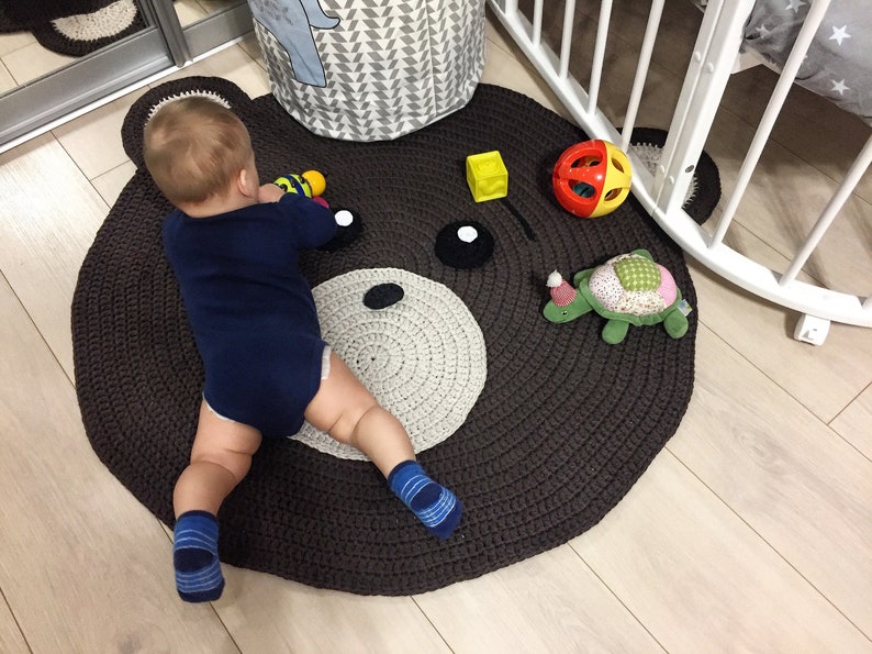 Brown teddy bear rug, Nursery rug, Rug for kids, Baby rug, Kids mat, Carpet for kids, Crochet carpet, Crochet mat, Teddy bear kids room rug image 2