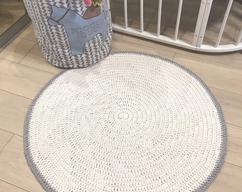 Beige circle rug, Crochet round rug, Small area rug, Living room rug, Bedroom rug, Crochet circle carpet, Nursery rug, Bedside circle rug