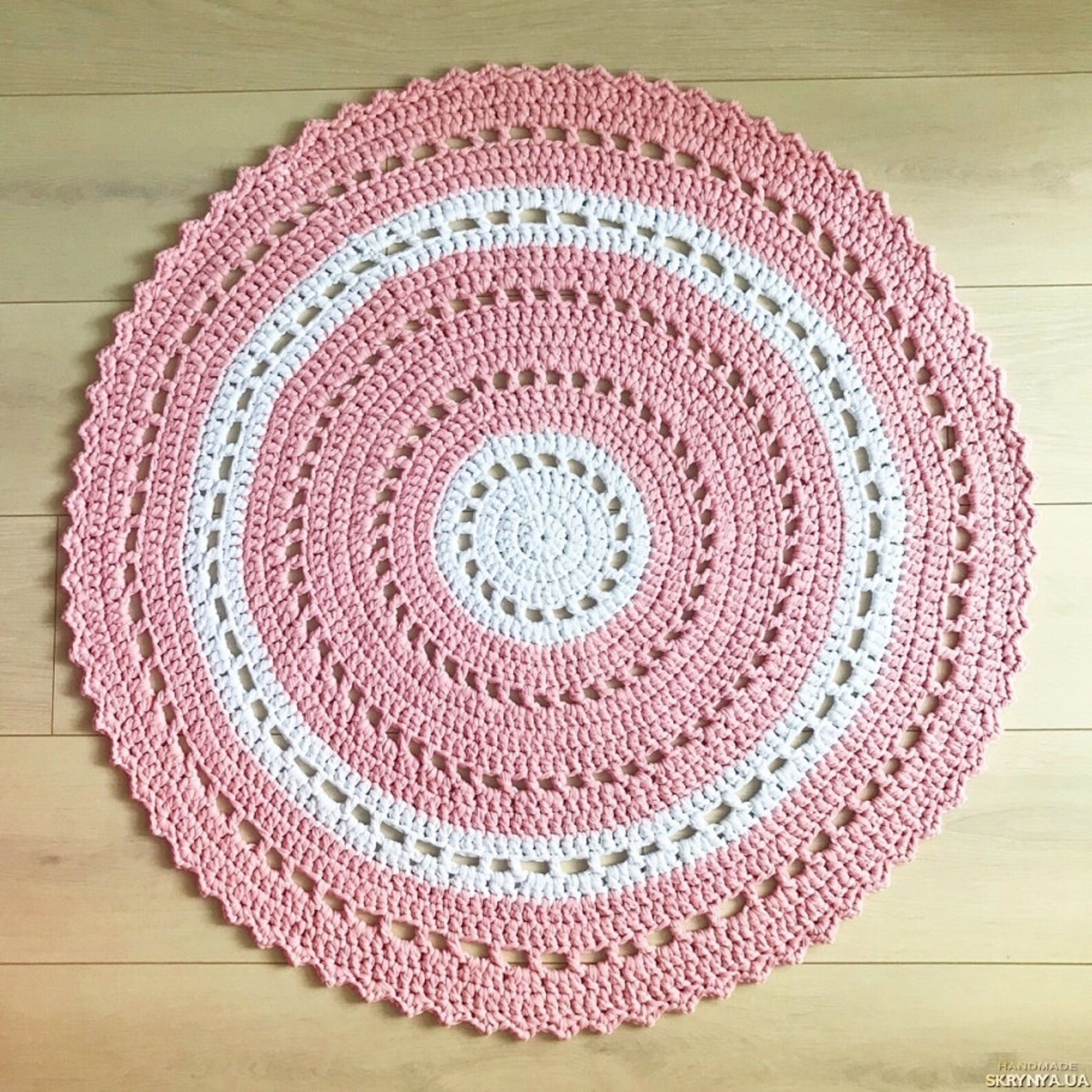 Pink round rug crochet circle rug round rug pink mat round Etsy