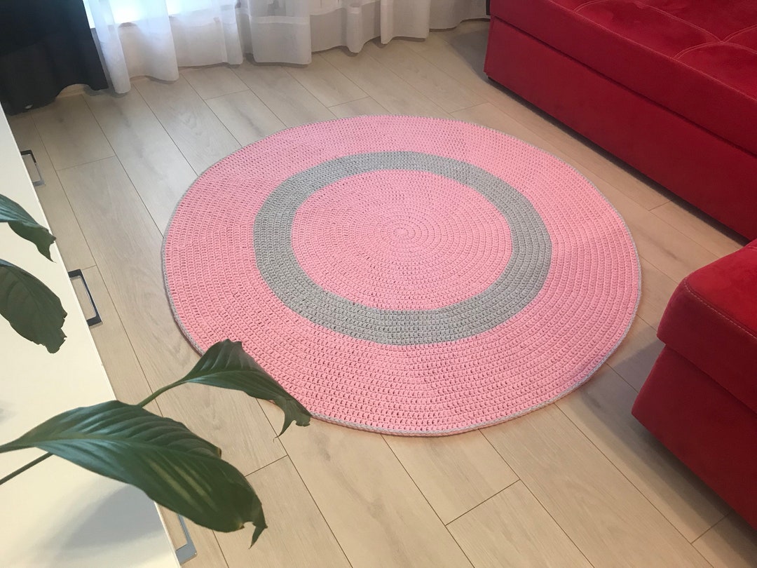 Pink Rug Circle Pattern Pink Crochet Circle Rug, Bedside Round Rug, Pink Carpet, Round Carpet ...
