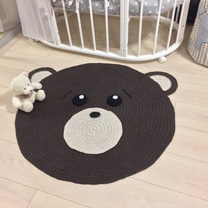 Brown teddy bear rug, Nursery rug, Rug for kids, Baby rug, Kids mat, Carpet for kids, Crochet carpet, Crochet mat, Teddy bear kids room rug image 4