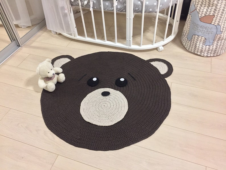 Brown teddy bear rug, Nursery rug, Rug for kids, Baby rug, Kids mat, Carpet for kids, Crochet carpet, Crochet mat, Teddy bear kids room rug image 4