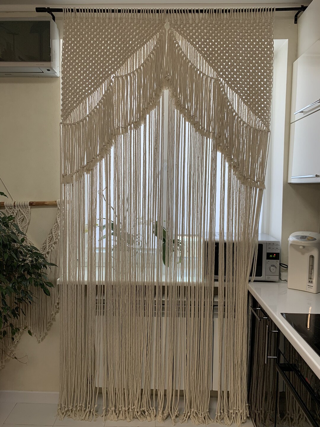 Macrame Window Design Macrame Window Curtain of Two Pieces Macrame Doorway Divider Boho ...