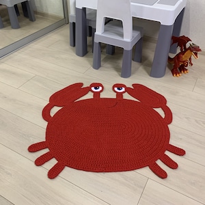 Crochet crab rug Nursery rug Rug for kids room Crab mat Nautical style rug Red crab Baby rug Nautical decor Sea creatures Nursery carpet