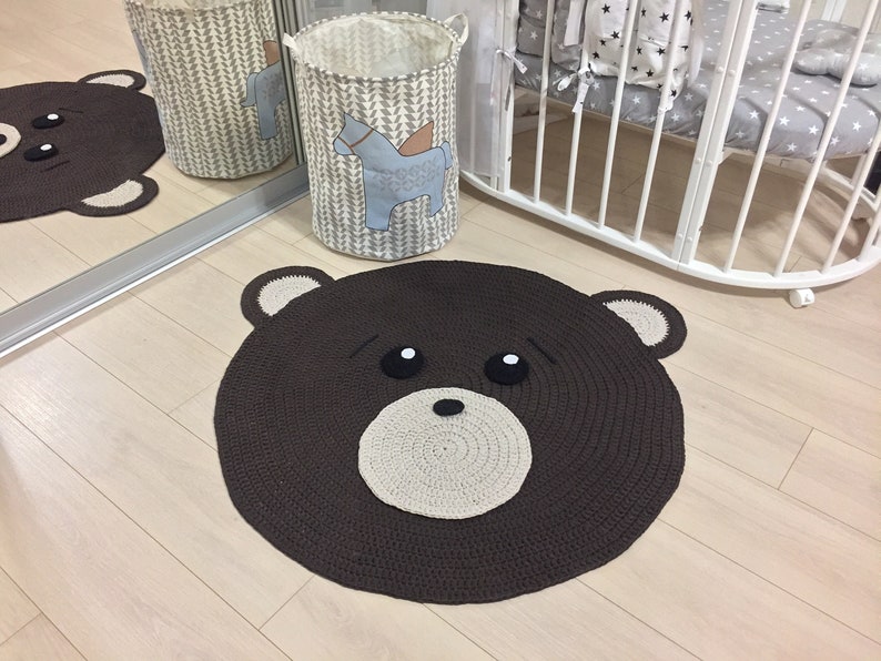 Brown teddy bear rug, Nursery rug, Rug for kids, Baby rug, Kids mat, Carpet for kids, Crochet carpet, Crochet mat, Teddy bear kids room rug image 1