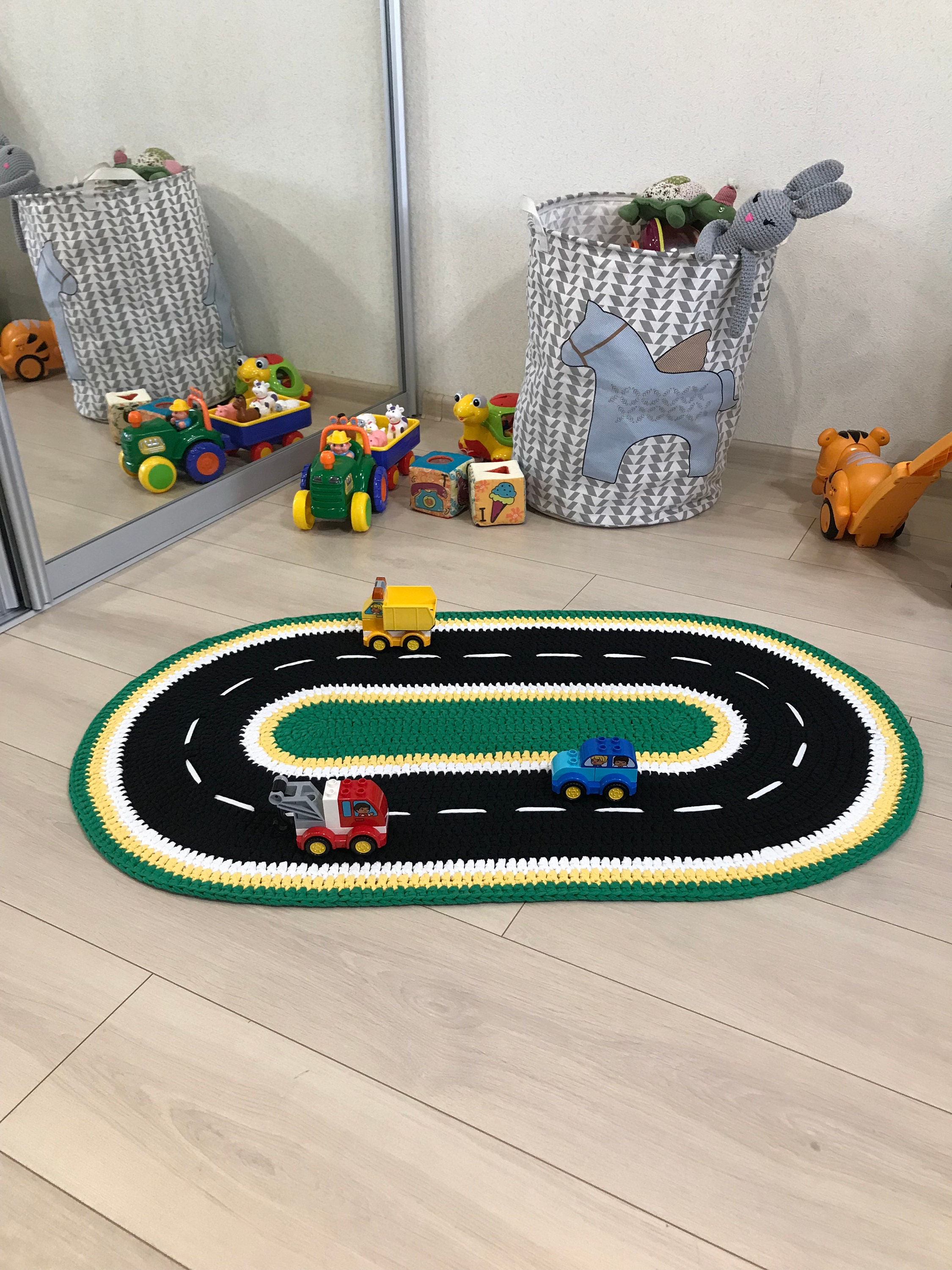 Race Car Track Rug Play Mat for Toddlers Kids Carpet Road 26” x 43.5”