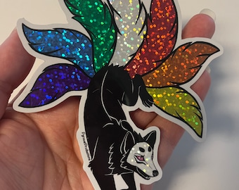 Rainbow Kitsune - Glitter Sticker