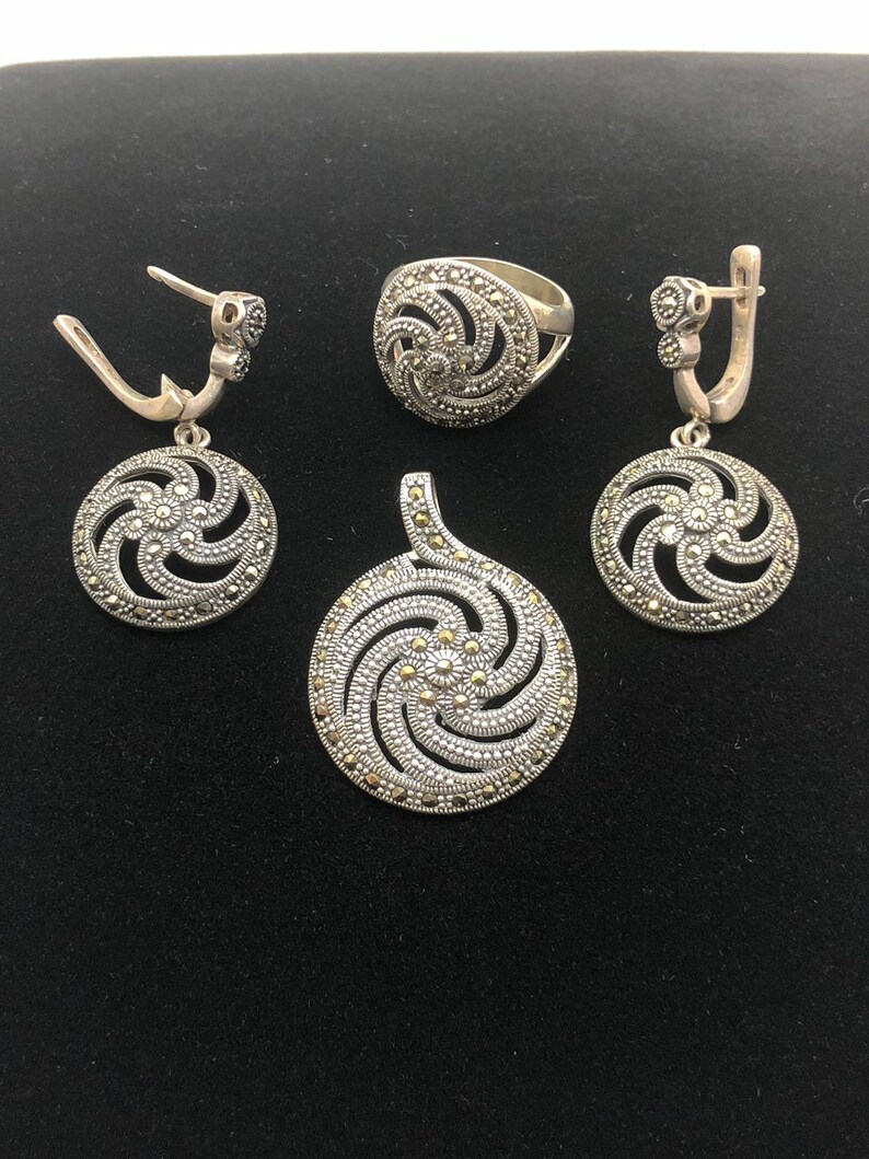 Silver Marquisette jewelry set Etsy