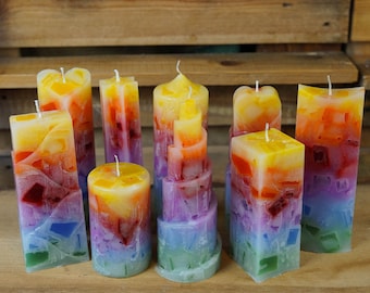 Candela cubo di cera l Arcobaleno l Varie forme l Candela a colonna grande colorata | Regalo di compleanno l candela colorata fatta a mano l decorazione