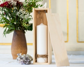 Houten kaarsendoos voor het bewaren van doop- of trouwkaarsen | 35 x 10,5 x 10,5 cm | Bruiloft | Doop