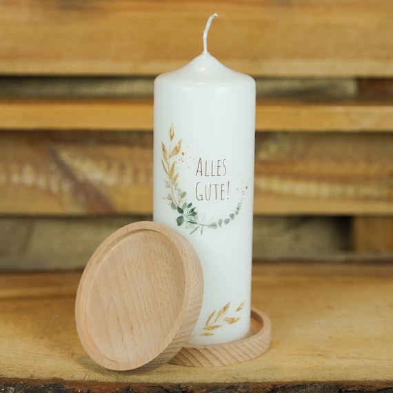 Kerzenuntersetzer aus Buchenholz | 10 cm Durchmesser | Rustikaler Kerzenhalter | Kerzenständer | Taufkerze | Hochzeitskerze | Kommunionkerze