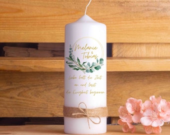 Hochzeitskerze | Eukalyptus Vintage | 15 - 30 cm Höhe | Trauung | Personalisierte Kerze | Hochzeitsgeschenk personalisiert | Traukerze