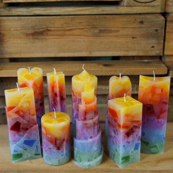Wachswürfelkerze l Regenbogen l Verschiedene Formen l Stumpenkerze Groß Bunt | Geschenk Geburtstag l Handarbeit l bunte Kerze l Dekoration