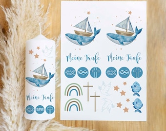 Kerzentattoo Taufe Boot | Kerzenfolie | Bastelset für Kerzen Thema Taufe | Geschenk | Basteln | Kerzensticker | Evangelisch | Katholisch