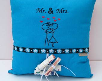 Money gift wedding cuddly pillow with name