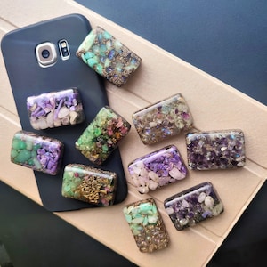 Orgonite® Cell phone Block - EMF Balance & Protection - Rose Quartz / Charoite / Aventurine / Tourmaline / Moonstone / ... - Tablet, Laptop