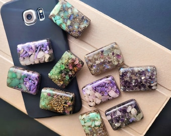 Orgonite® Cell phone Block - EMF Balance & Protection - Rose Quartz / Charoite / Aventurine / Tourmaline / Moonstone / ... - Tablet, Laptop