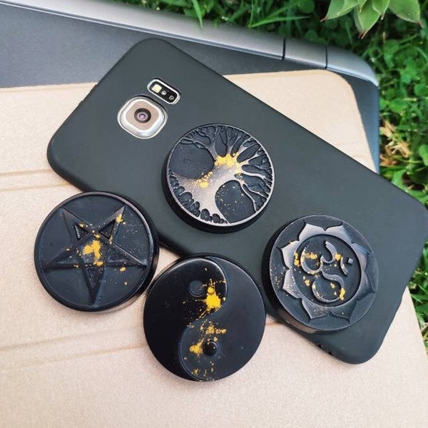 Orgonite® Cell phone Disc - EMF Balance & Protection - Shungite / Obsidian/ Selenite / Crystal Quartz / Black Tourmaline - Tablet, Laptop