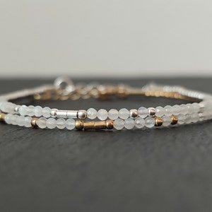 White Moonstone Gold Fill / Sterling Silver Bracelet, Minimalist Bracelet for Women, June Birthstone Jewelry, Bracelet for Mom & Grandma