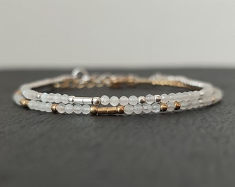 Witte Maansteen Gouden Vulling/Sterling Zilveren Armband, Minimalistische Armband voor Vrouwen, Juni Geboortesteen Sieraden, Armband voor moeder en oma