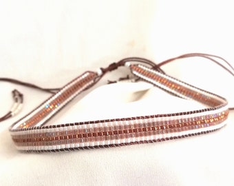 Miyuki beads loom woven choker necklace, with sliding square knot closure