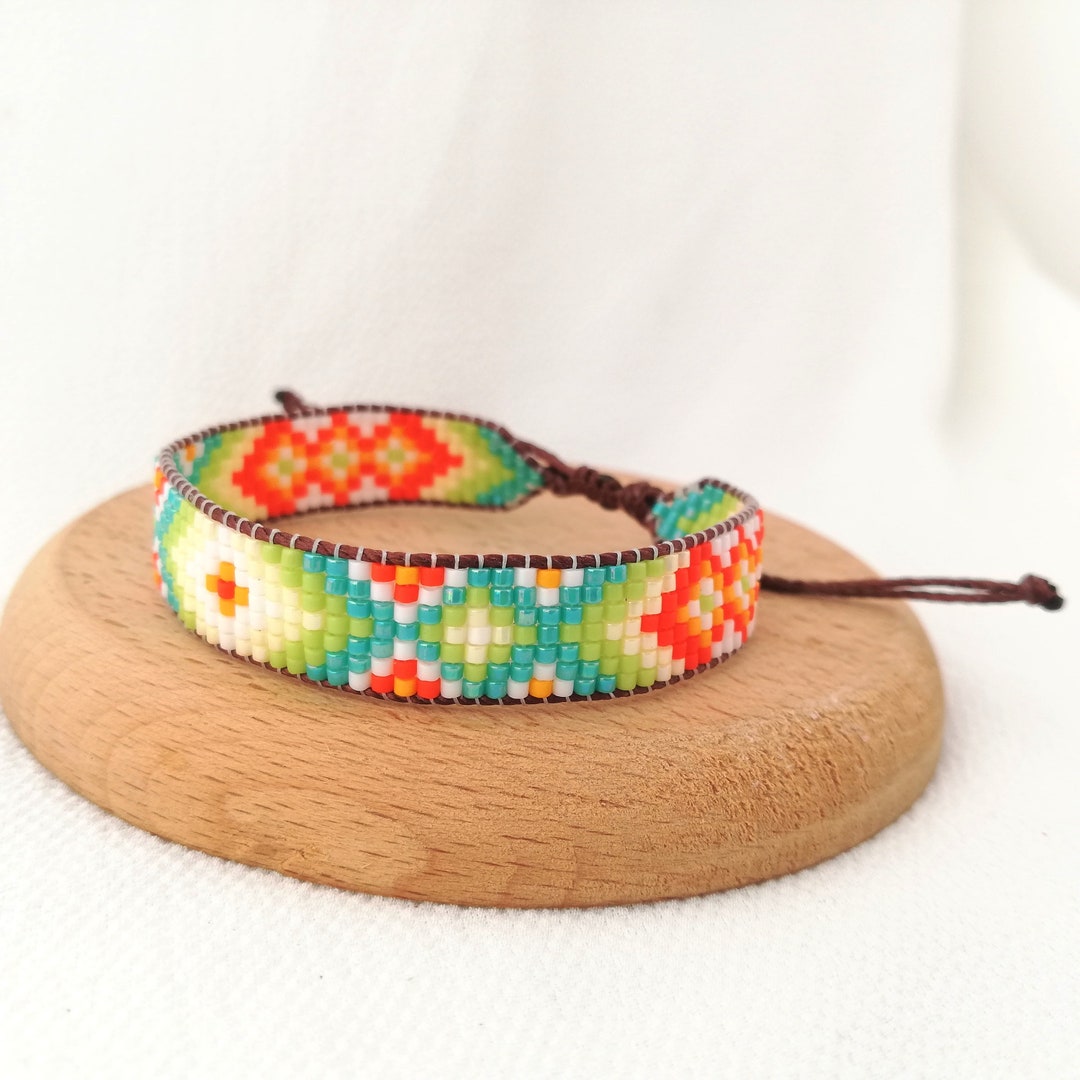 Miyuki Seed Beads Loom Woven Bracelet, With Sliding Square Knot