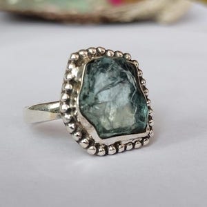 Raw Aquamarine Ring, Sterling Silver Handmade Ring, Raw Gemstone Jewelry, March Birthstone Ring, Healing Crystal Ring, Birthday Gift For Her