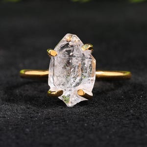 Roher Herkimer Diamant 14k Goldring, ungeschliffener Diamantring, Diamant Verlobungsring, Rohkristall Ring, Silber Ring, handgemachter Ring April Geburtsstein