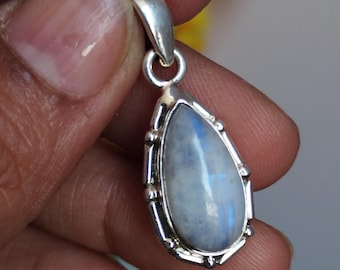 Rainbow Moonstone Ruby Sterling Silver Pendant Necklace - Etsy
