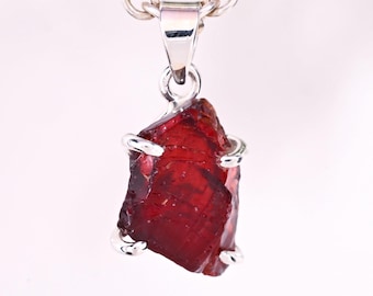 Raw Garnet Sterling Silver Pendant Necklace, January Birthstone Pendant, Raw Crystal Jewelry, Gift For Women