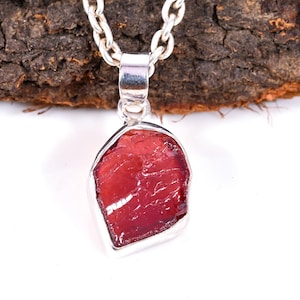 Raw Garnet Necklace Sterling Silver, Red Garnet Crystal Pendant, January Birthstone Jewelry, Natural Gemstone Healing Necklace, Gift For Her