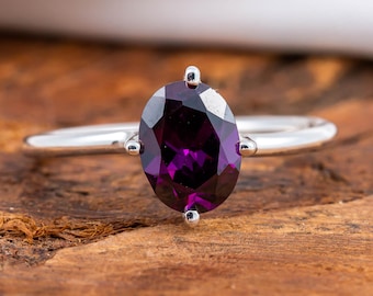 Amethyst CZ Silver Ring, Purple Gemstone Ring, Sterling Silver Band, February Birthstone, Minimalist Jewelry Gift for Her