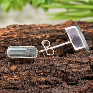 Raw Aquamarine Bar Stud, Natural Aquamarine Crystal Earring, Sterling Silver Handmade Earring, March Birthstone Jewelry, Gift for Women