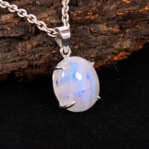 Rainbow Moonstone Pendant Sterling Silver Necklace, Blue Flash Moonstone Jewelry, June Birthstone, Handmade Crystal Pendant, Gift for Her