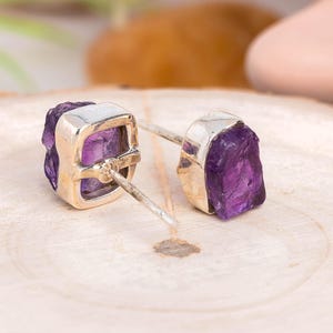 Amethyst Stud Earrings Sterling Silver – February Birthstone Studs, Dainty Purple Gemstone Earrings, Minimalist Jewelry Gift for Her