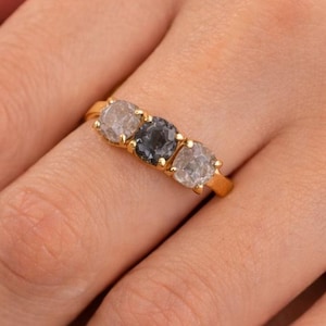 Raw Diamond 14k Gold Ring, Three Stone Ring, Sterling Silver Handmade Ring, Natural Uncut Diamond Ring, Unique Engagement Ring, Gift For Her