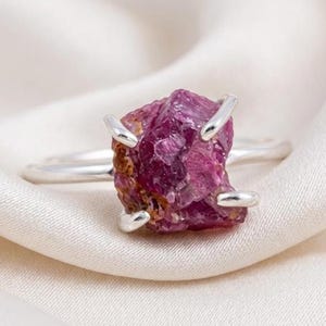 Raw Ruby Ring, Sterling Silver Ring, Handmade Ruby Ring, Natural Rough Gemstone Ring, Raw Crystal Ring, July Birthstone, Boho Gift for Her