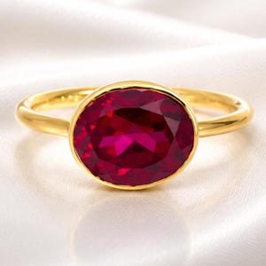 Lab Grown Ruby Ring, 14K Gold Ring, Handmade Ruby Gemstone Ring, Red Stone Engagement Ring, July Birthstone Jewelry, Boho Gift for Her