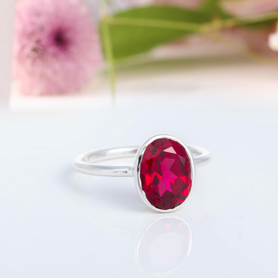 Ruby Silver Ring, Natural Ruby Gemstone Ring, July Birthstone Ring ...