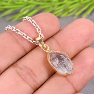 Ciondolo con diamante Herkimer grezzo, collana in argento sterling, gioielli con pietra portafortuna di aprile, ciondolo con collana di diamanti, regalo di San Valentino Oro