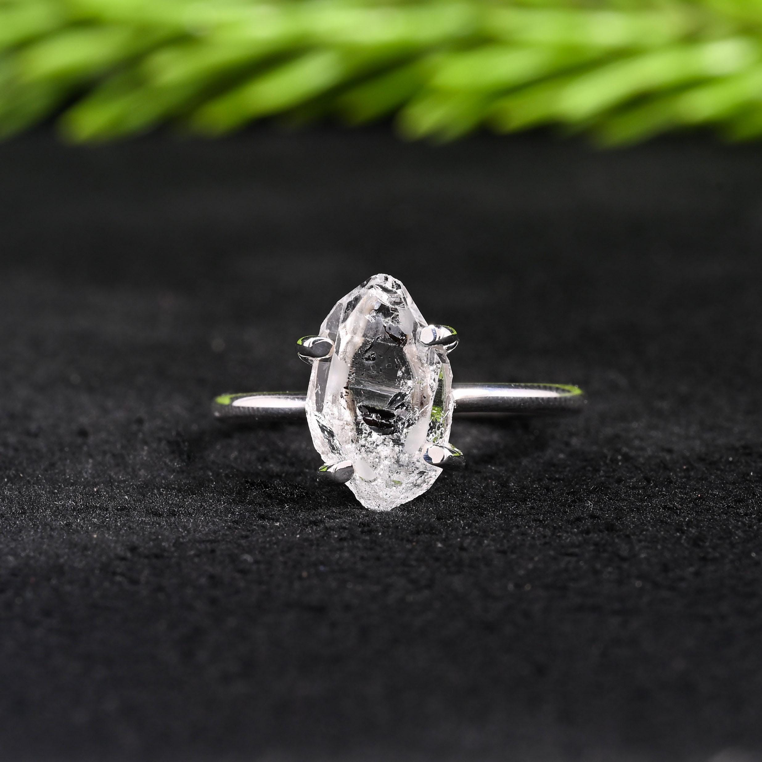 Uncut Stone Rings Raw Herkimer Diamond Three Stone Ring In 925 Sterling Silver ,ring... Salt And Pepper Diamond Ring