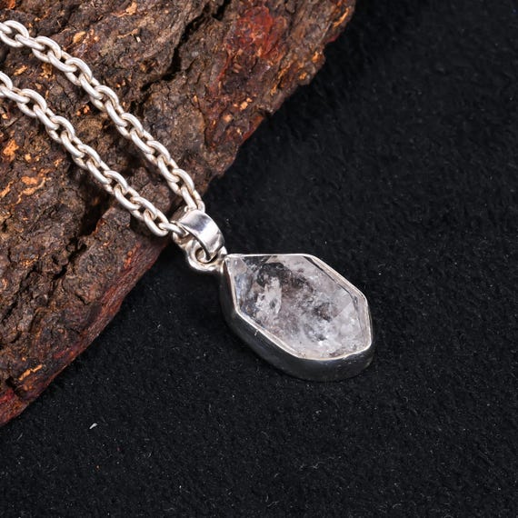 Raw Herkimer Diamond Pendant, Sterling Silver Necklace, April Birthstone Jewelry, Diamond Necklace Pendant, Valentine's Day Gift